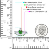 Claddagh Accent Heart Wedding Bridal Set Piece Ring Band Round Green Emerald Simulated Cubic Zirconia 925 Sterling Silver