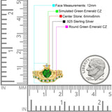 Claddagh Accent Heart Wedding Bridal Set Piece Ring Band Round Green Emerald Simulated Cubic Zirconia 925 Sterling Silver
