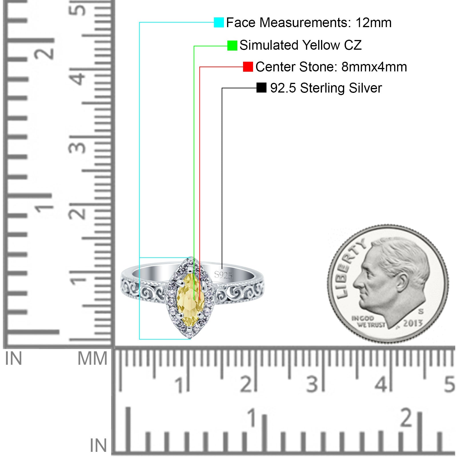 Halo Art Deco Bridal Wedding Engagement Ring Marquise Simulated Cubic Zirconia 925 Sterling Silver