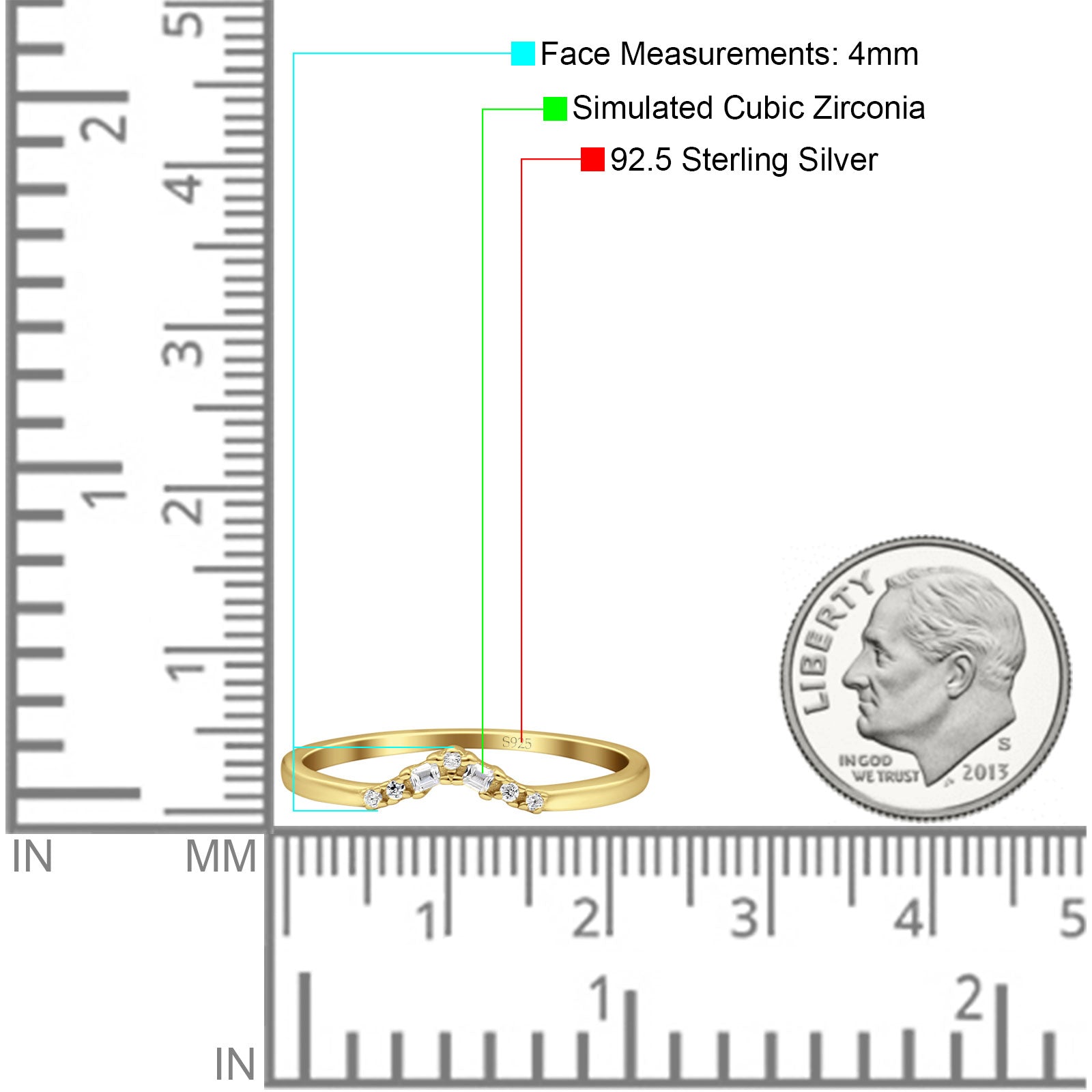 V Curve Baguette Band Eternity Ring Wedding Round Simulated Cubic Zirconia 925 Sterling Silver