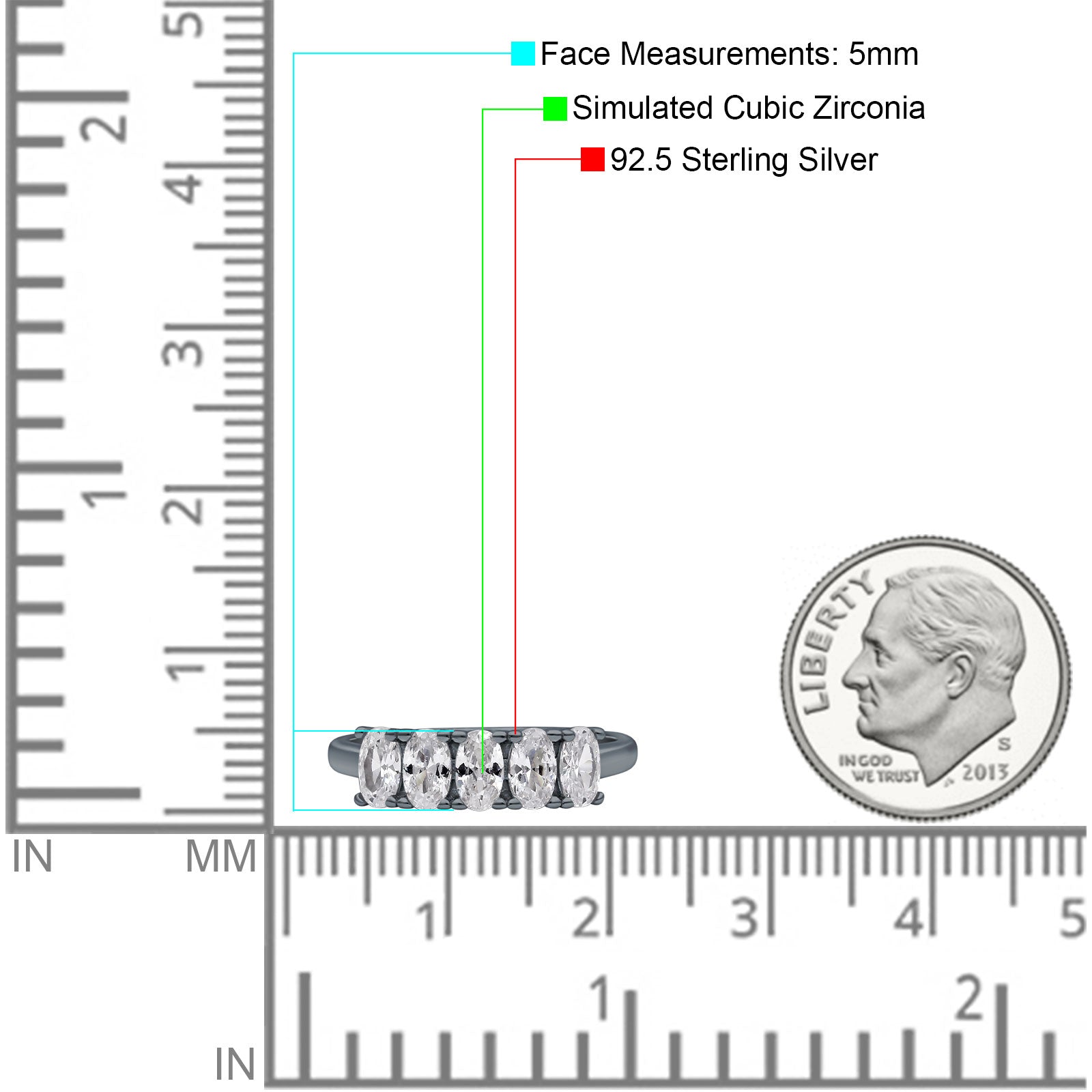 Half Eternity Ring Wedding Engagement Band Oval Simulated Cubic Zirconia 925 Sterling Silver