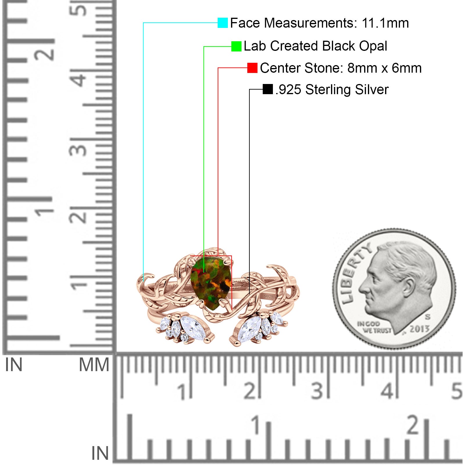 Art Deco Teardrop Pear Leaf Design Wedding Two Piece Ring Simulated Cubic Zirconia Stones 925 Sterling Silver