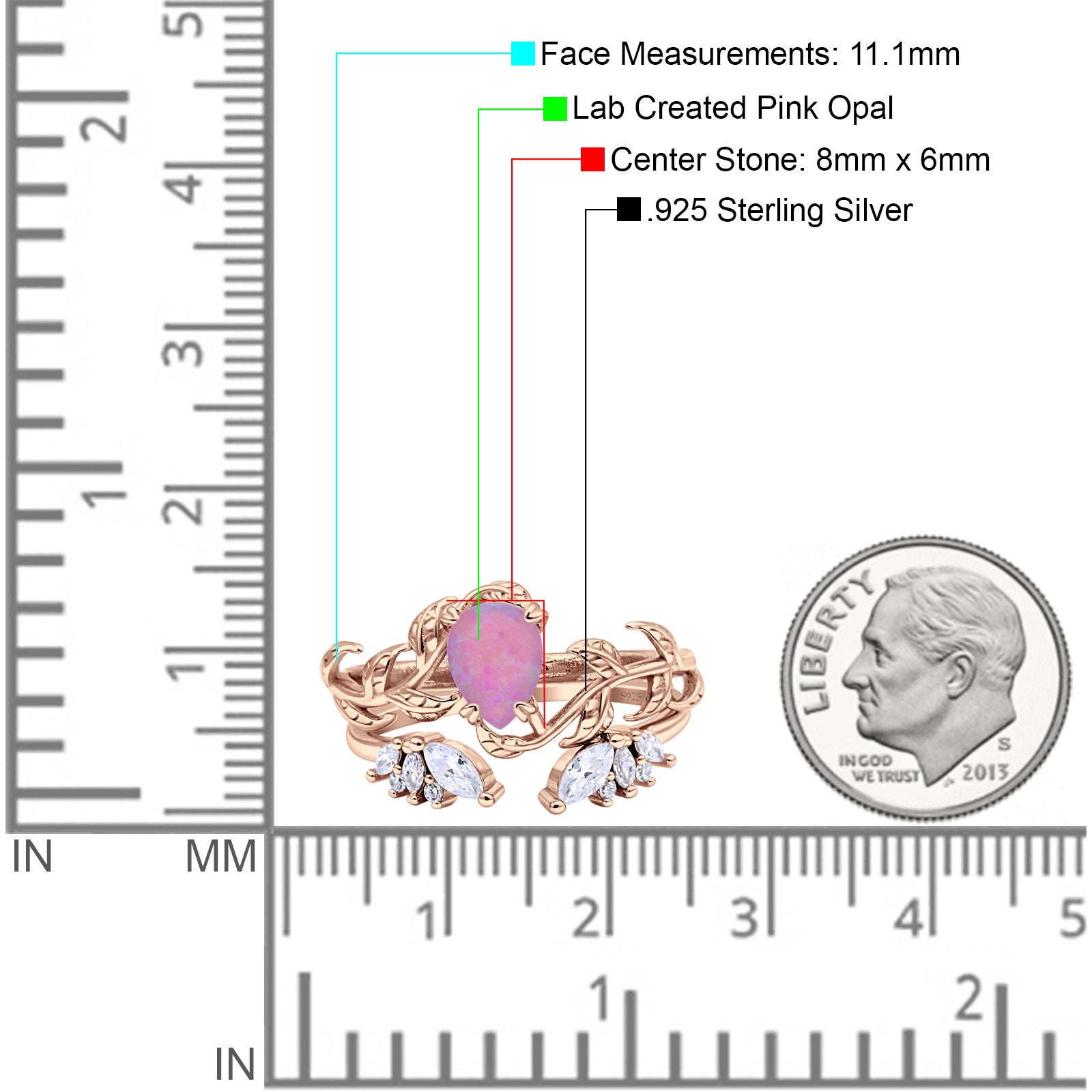Art Deco Teardrop Pear Leaf Design Wedding Two Piece Ring Simulated Cubic Zirconia Stones 925 Sterling Silver