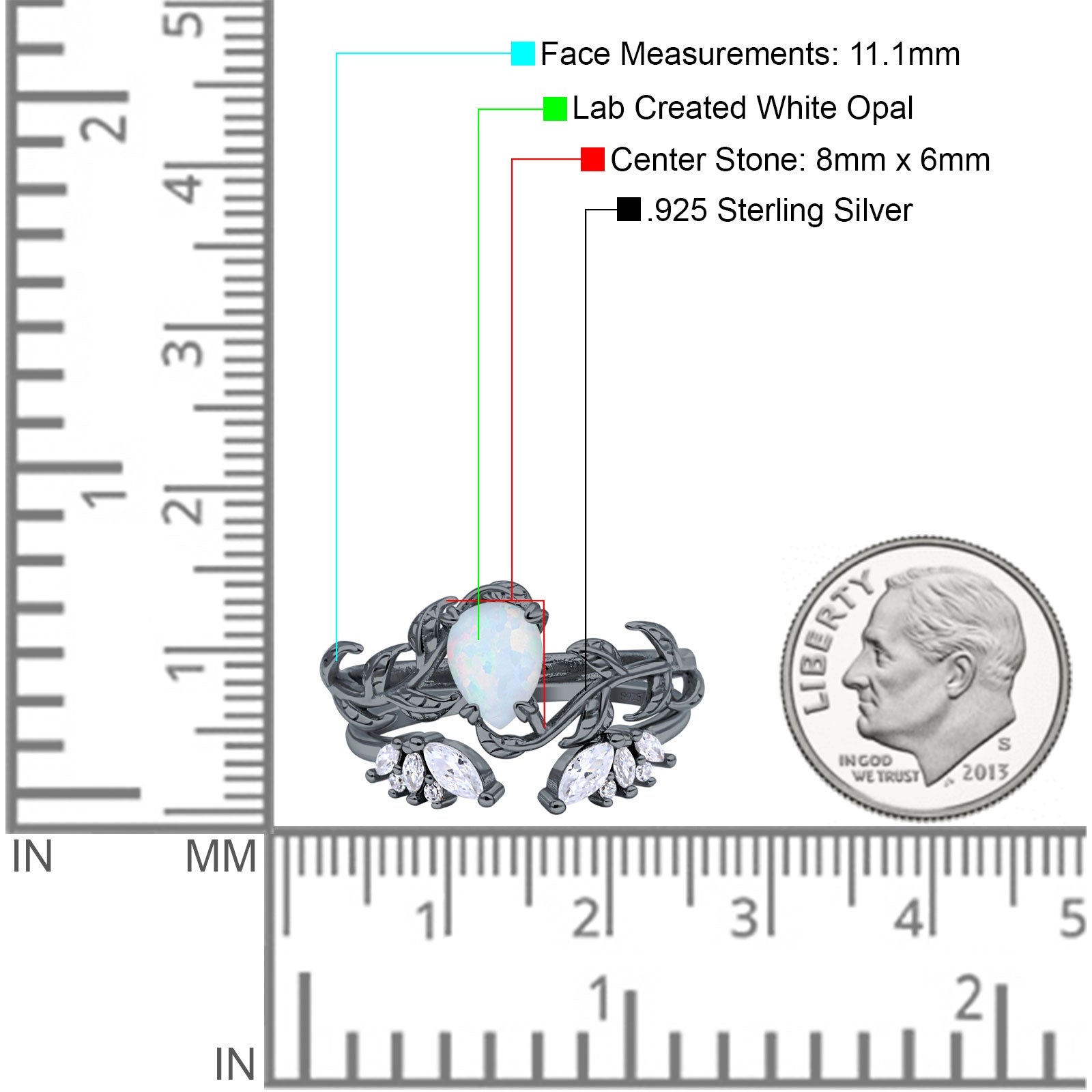Art Deco Teardrop Pear Leaf Design Wedding Two Piece Ring Simulated Cubic Zirconia Stones 925 Sterling Silver