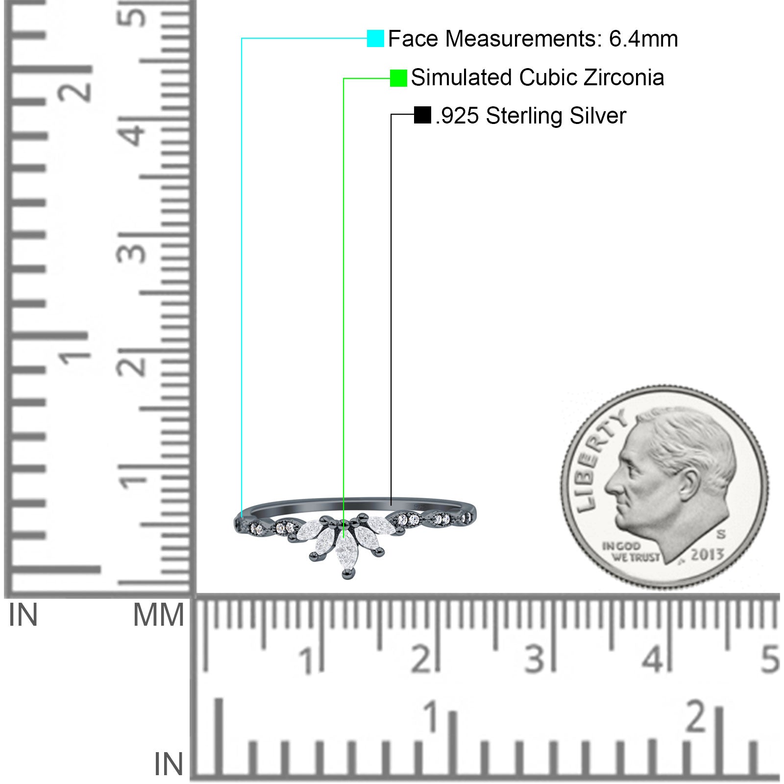 Half Eternity Wedding Ring Marquise Simulated Cubic Zirconia 925 Sterling Silver