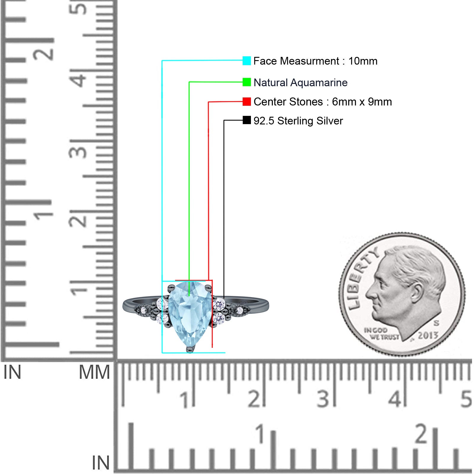 Art Deco Teardrop Pear Natural Aquamarine Vintage Engagement Ring