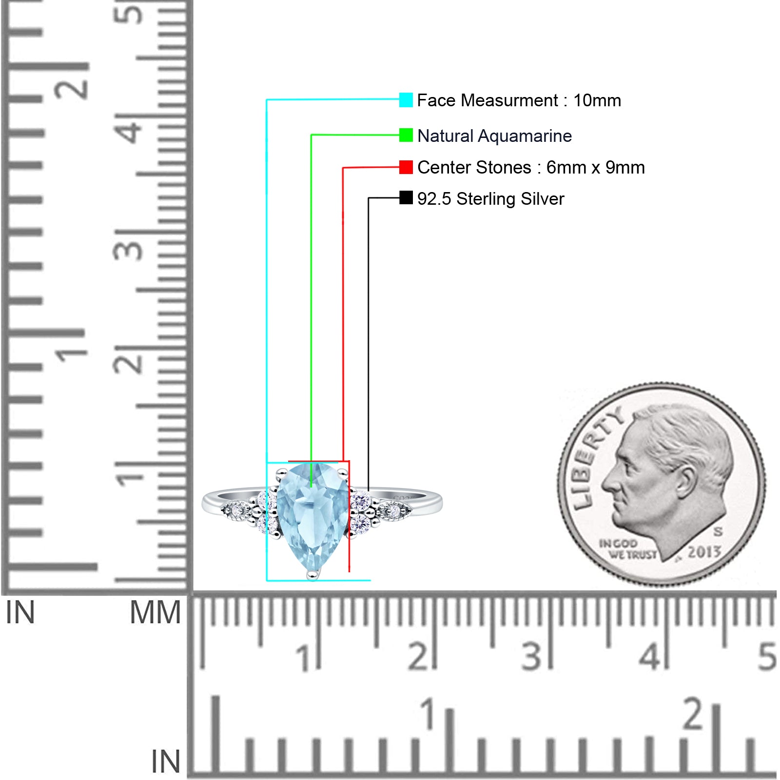 Art Deco Teardrop Pear Natural Aquamarine Vintage Engagement Ring