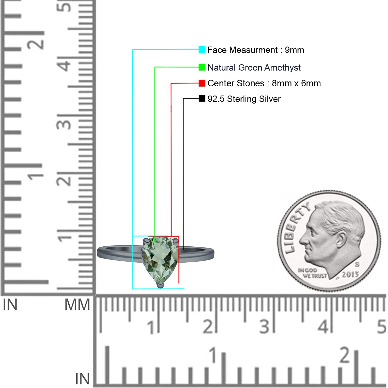 Teardrop Pear Hidden Halo Natural Green Amethyst Prasiolite Engagement Ring