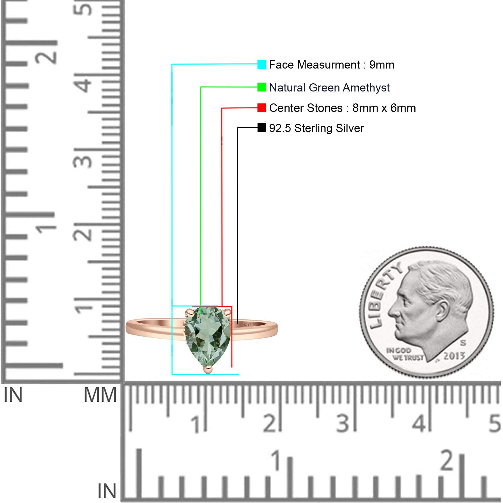 Teardrop Pear Hidden Halo Natural Green Amethyst Prasiolite Engagement Ring