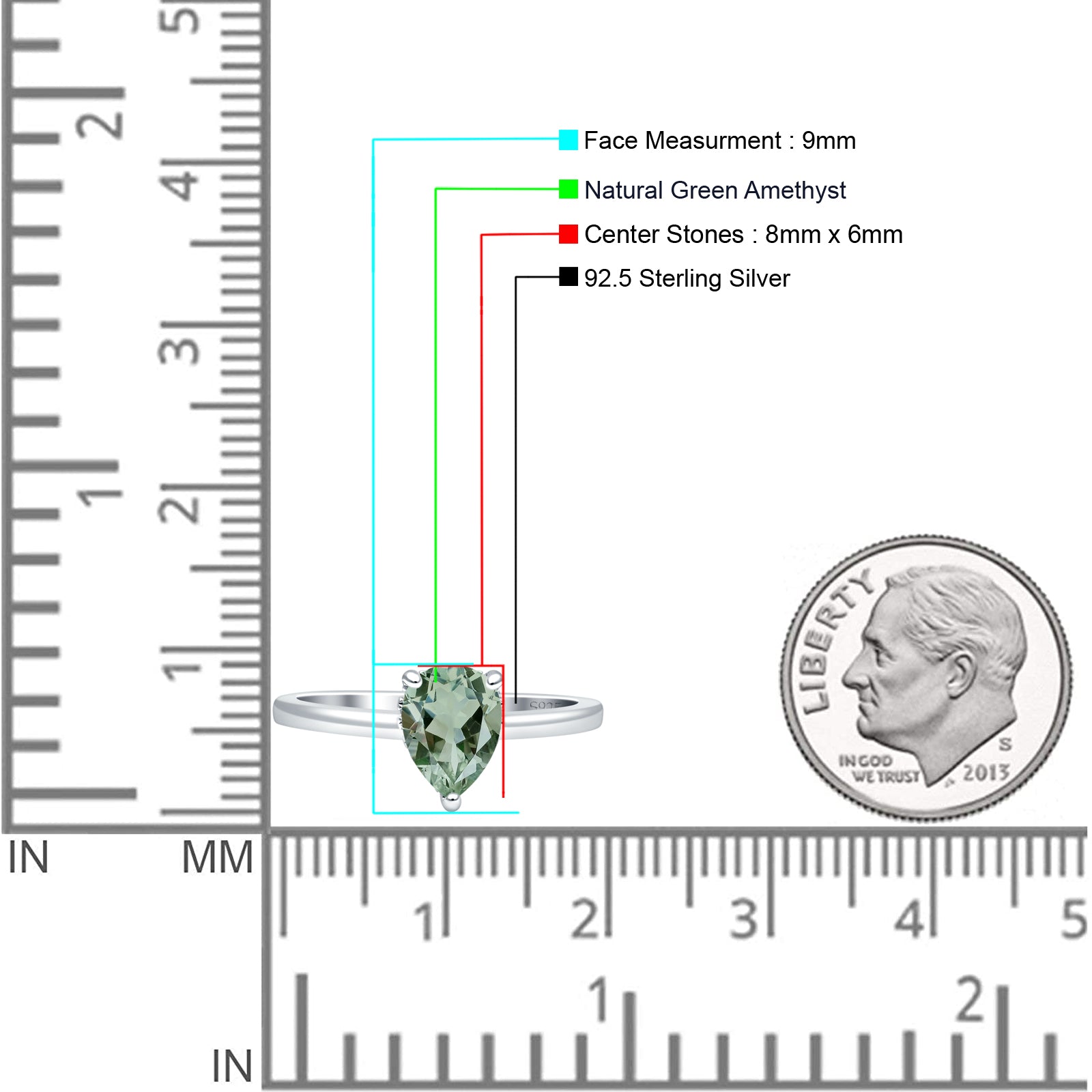 Teardrop Pear Hidden Halo Natural Green Amethyst Prasiolite Engagement Ring