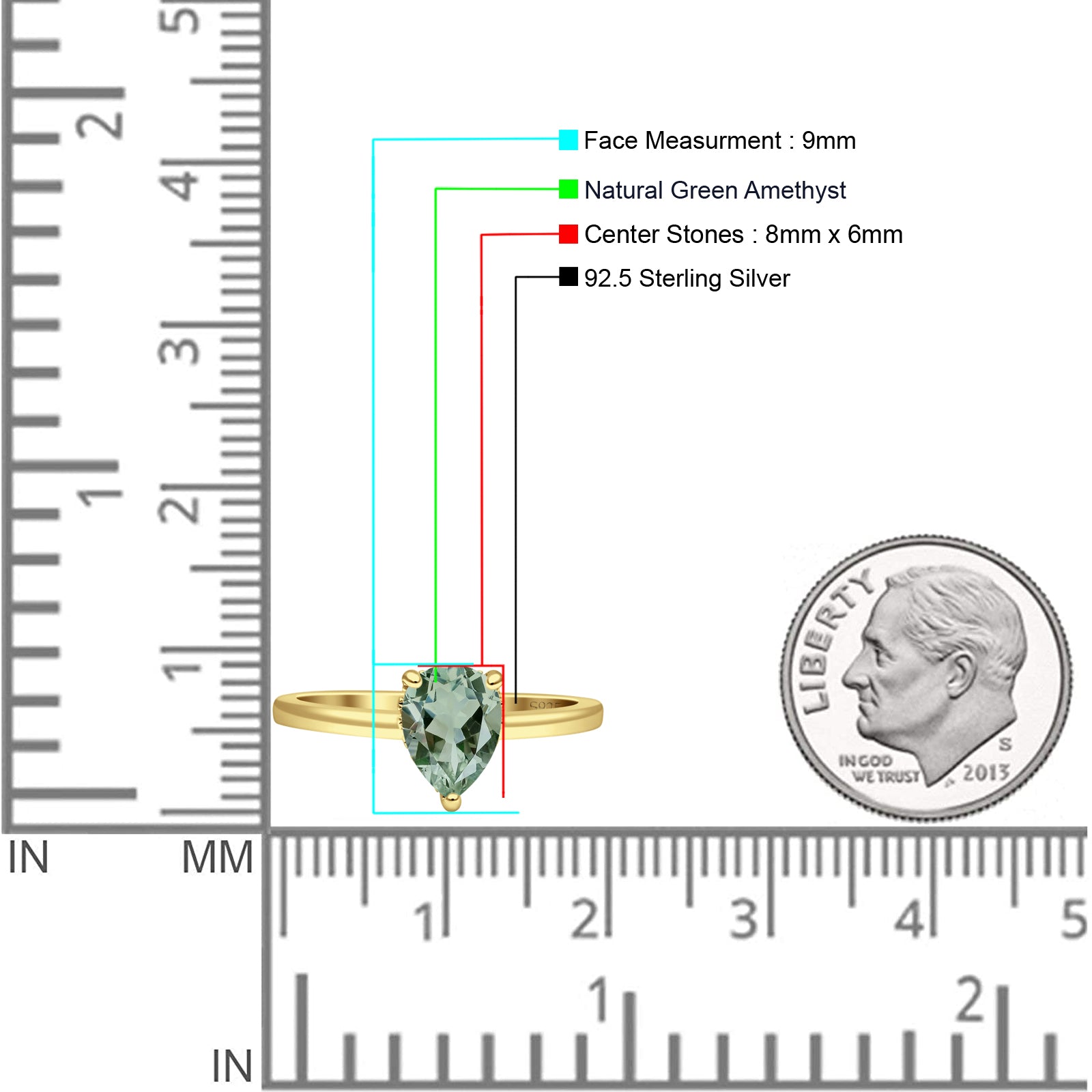 Teardrop Pear Hidden Halo Natural Green Amethyst Prasiolite Engagement Ring