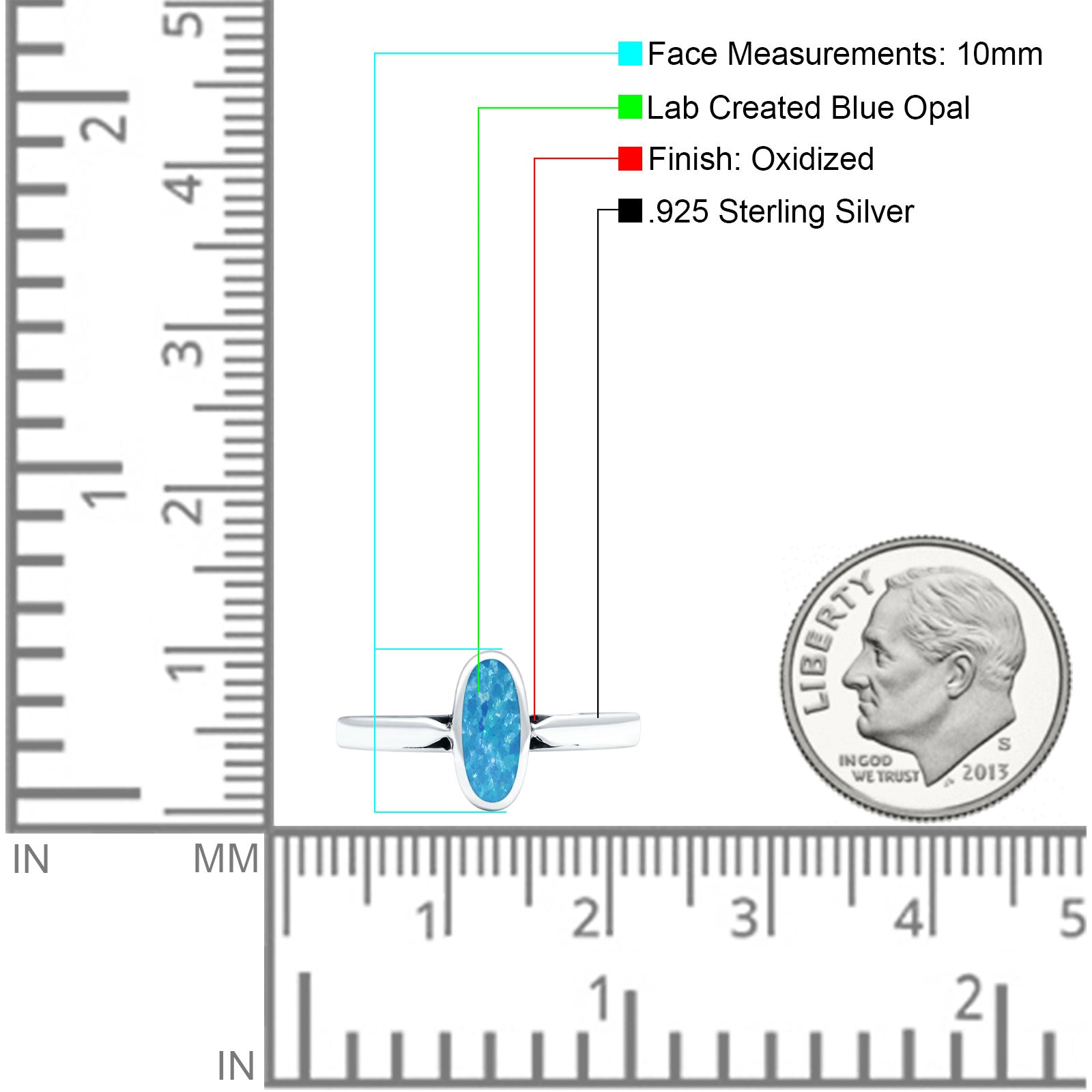 Vintage Style Petite Dainty Lab Opal Ring Solid Oval Oxidized 925 Sterling Silver