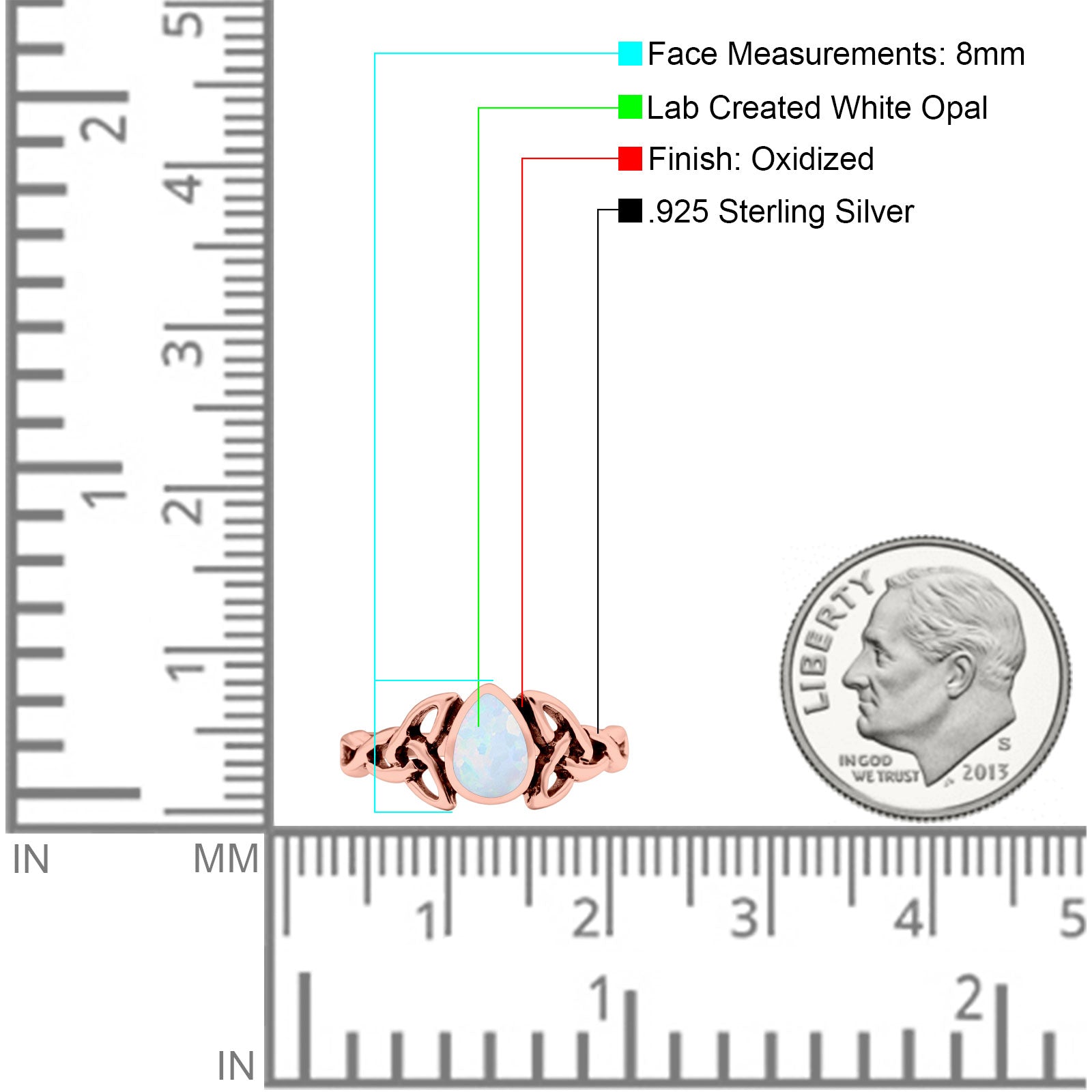 Celtic Pear Lab Opal Ring Solid Oxidized 925 Sterling Silver