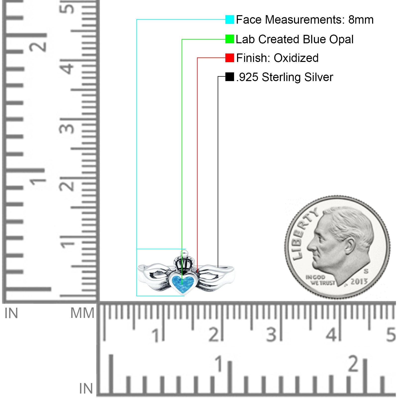 Petite Dainty Heart Lab Opal Ring Solid Oxidized 925 Sterling Silver