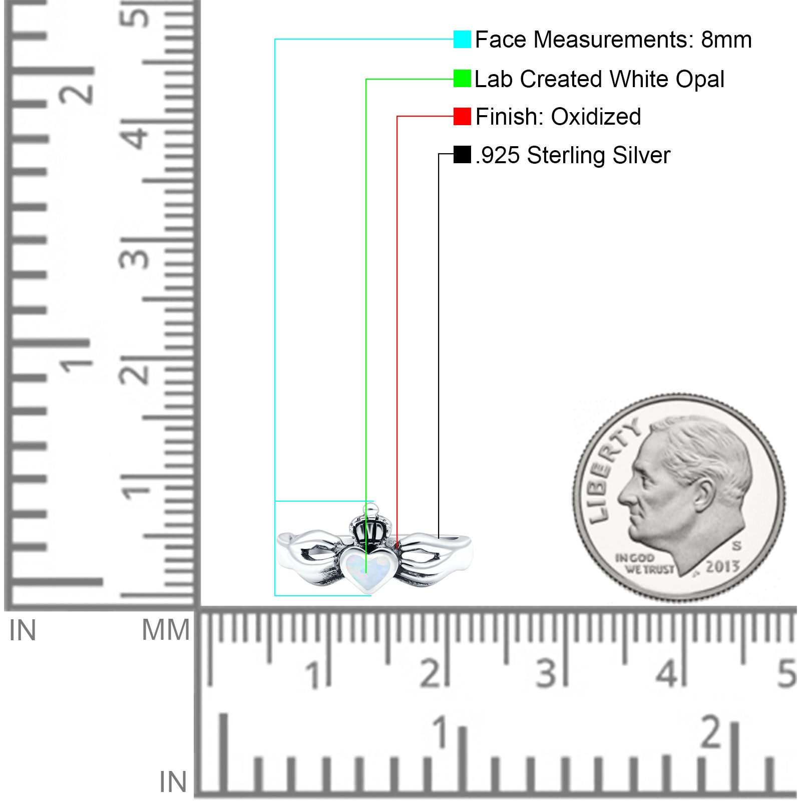 Petite Dainty Heart Lab Opal Ring Solid Oxidized 925 Sterling Silver