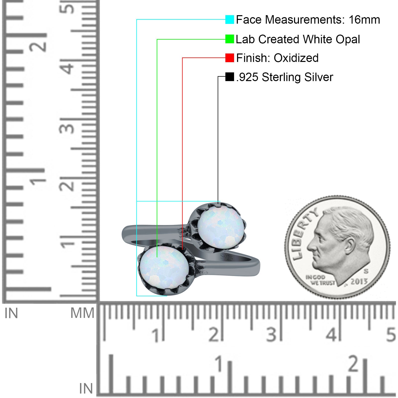 Vintage Style Petite Dainty Adjustable Lab Opal Ring Solid Round Oxidized 925 Sterling Silver