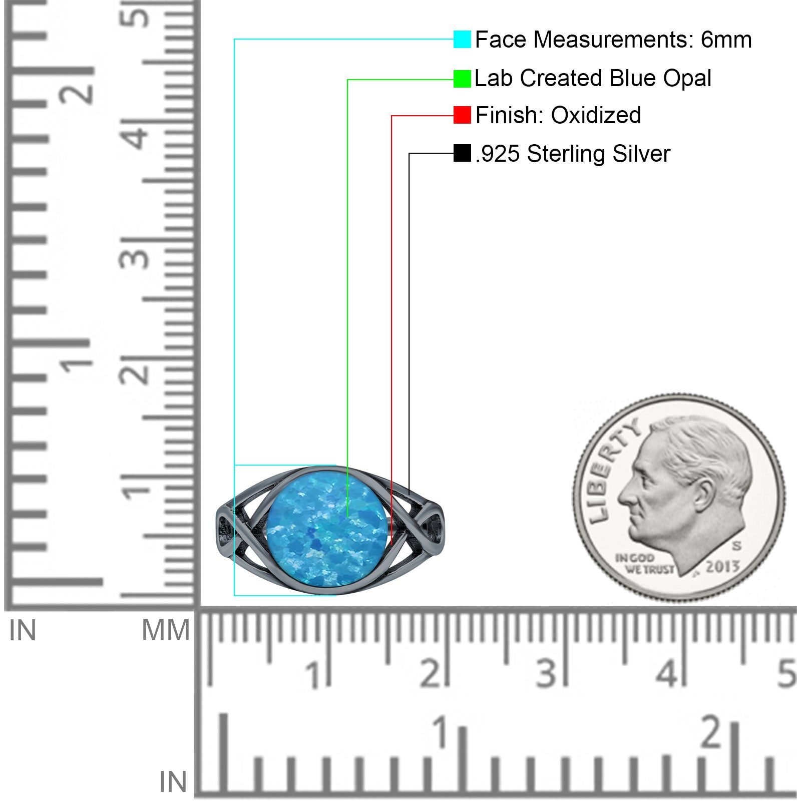 Infinity Shank Lab Opal Ring Solid Round Oxidized 925 Sterling Silver