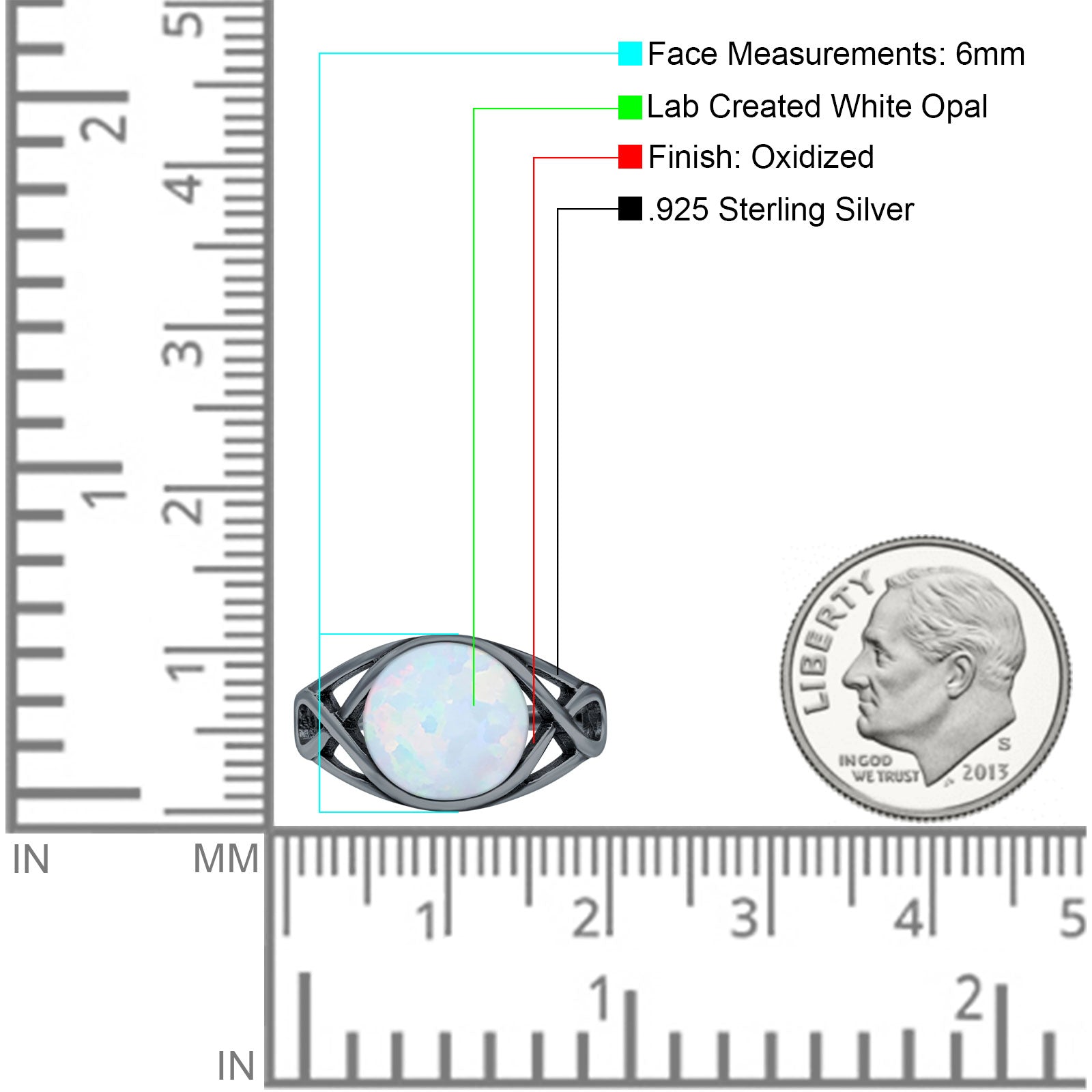 Infinity Shank Lab Opal Ring Solid Round Oxidized 925 Sterling Silver