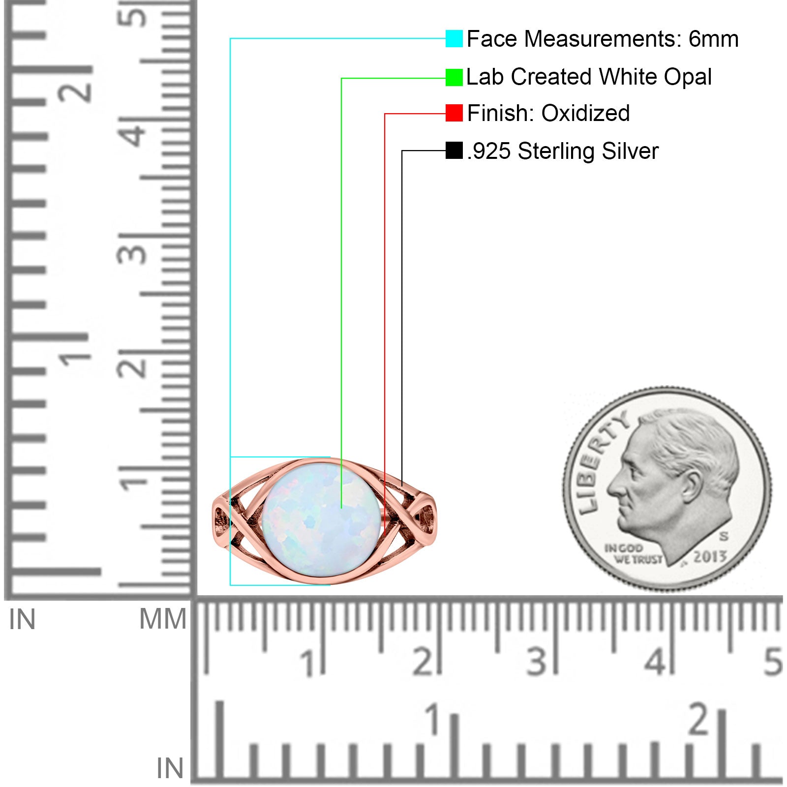 Infinity Shank Lab Opal Ring Solid Round Oxidized 925 Sterling Silver