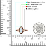 Marquise Twisted Rope Oxidized Split Shank Created Blue & White Opal Thumb Ring 925 Sterling Silver