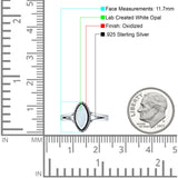 Marquise Twisted Rope Oxidized Split Shank Created Blue & White Opal Thumb Ring 925 Sterling Silver