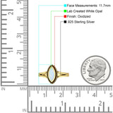 Marquise Twisted Rope Oxidized Split Shank Created Blue & White Opal Thumb Ring 925 Sterling Silver