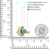 Crescent Moon Ring Opal Oxidized 925 Sterling Silver