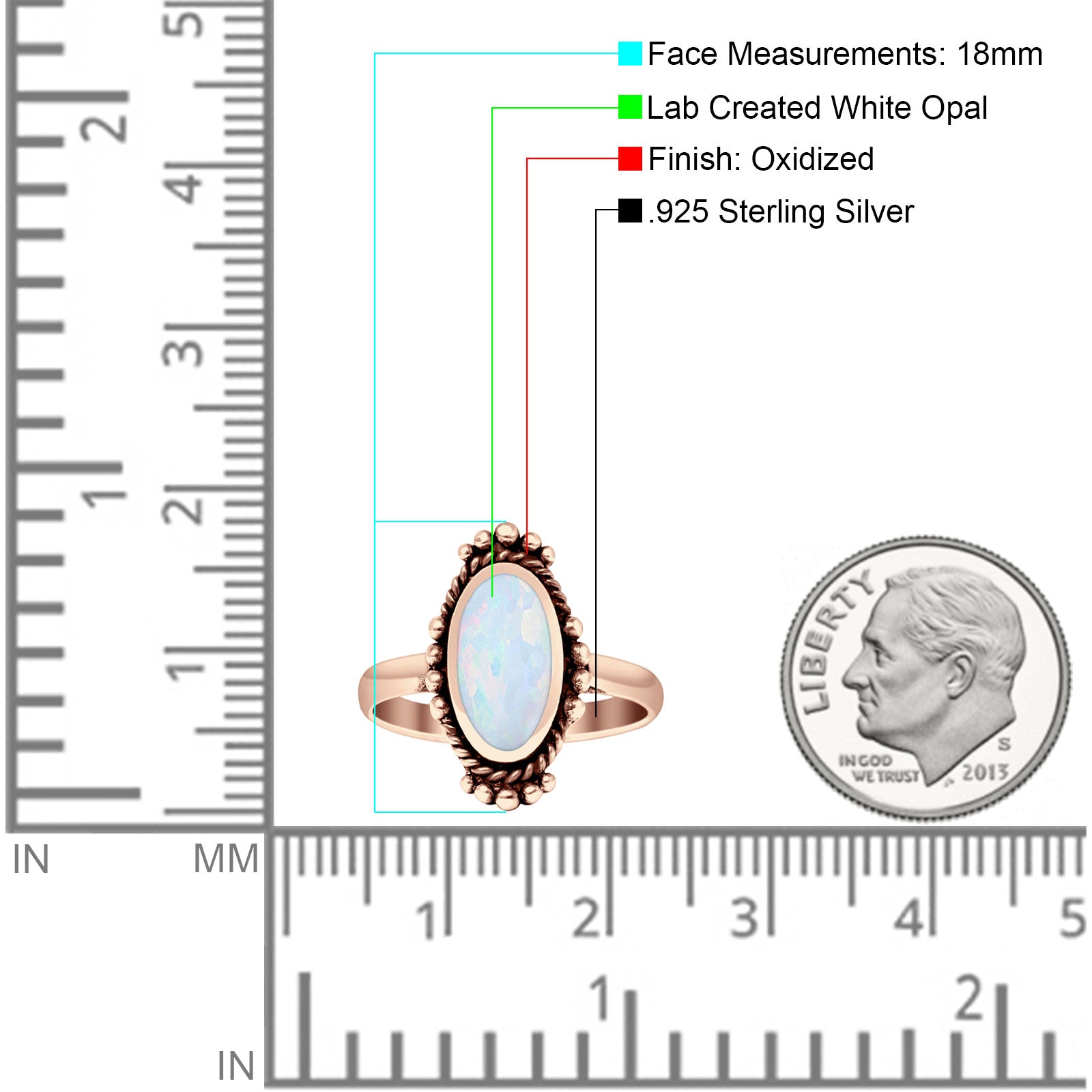 Oval Shaped Beaded Twisted Rope Oxidized Created Opal Thumb Ring 925 Sterling Silver