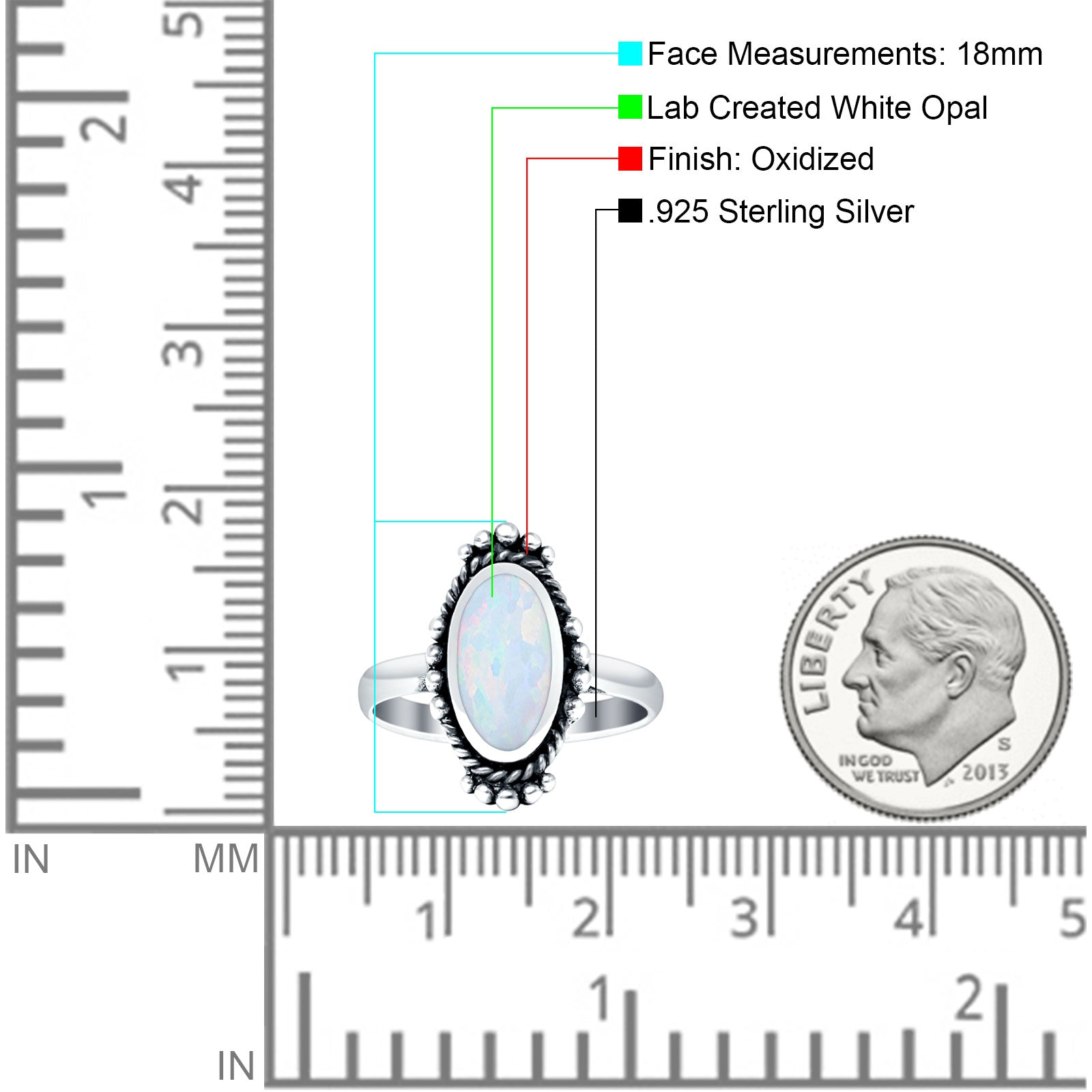 Oval Shaped Beaded Twisted Rope Oxidized Created Opal Thumb Ring 925 Sterling Silver