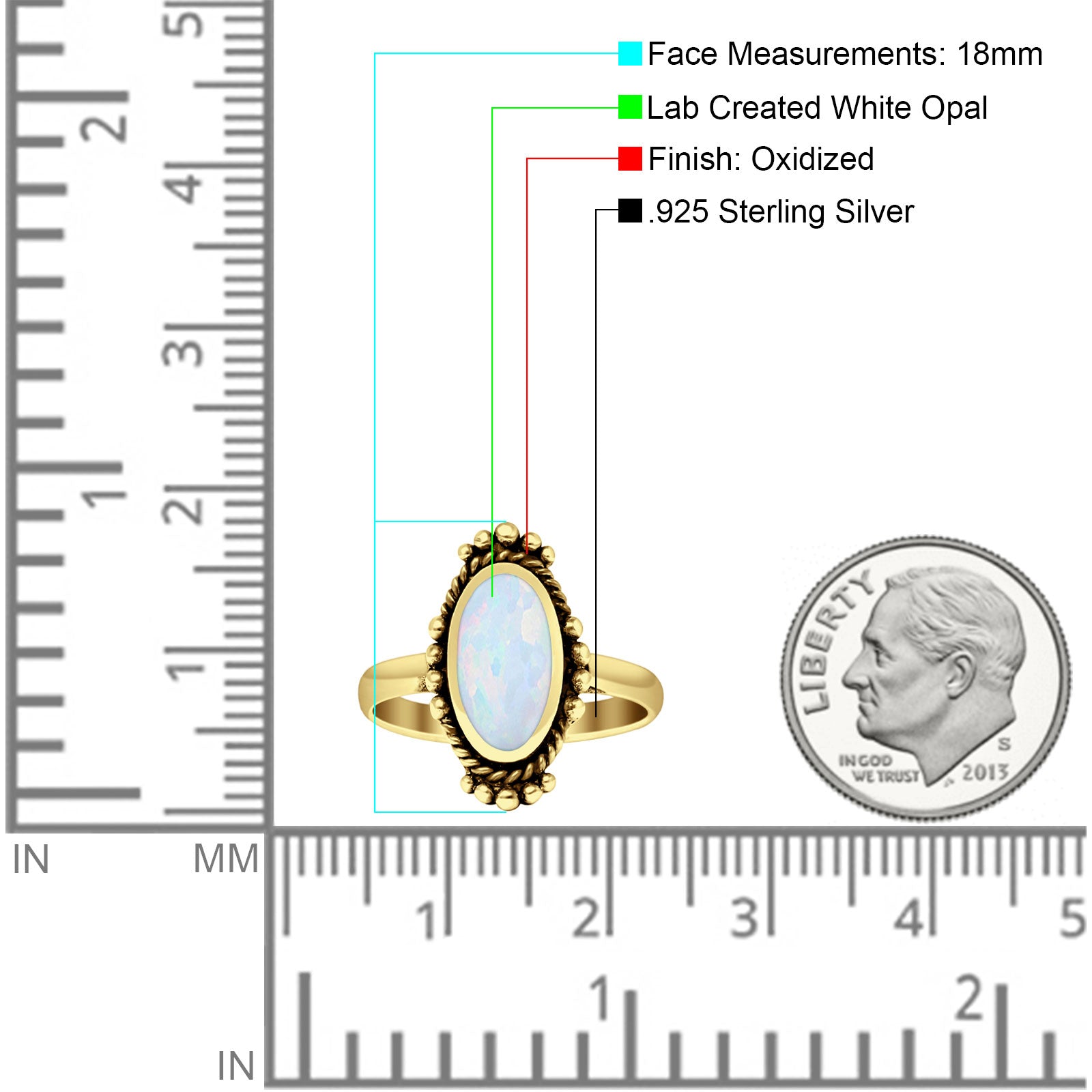 Oval Shaped Beaded Twisted Rope Oxidized Created Opal Thumb Ring 925 Sterling Silver