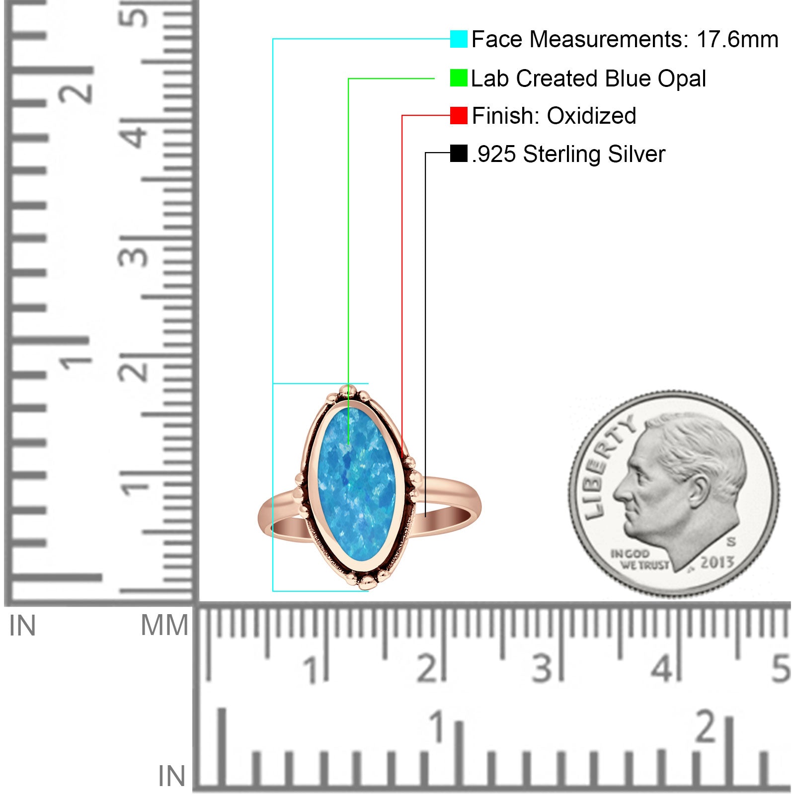 Oval Oxidized Created White & Blue Opal Thumb Ring 925 Sterling Silver