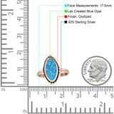 Oval Oxidized Created White & Blue Opal Thumb Ring 925 Sterling Silver
