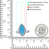 Oval Oxidized Created White & Blue Opal Thumb Ring 925 Sterling Silver