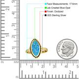 Oval Oxidized Created White & Blue Opal Thumb Ring 925 Sterling Silver