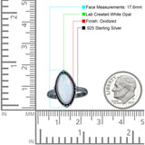 Oval Oxidized Created White & Blue Opal Thumb Ring 925 Sterling Silver