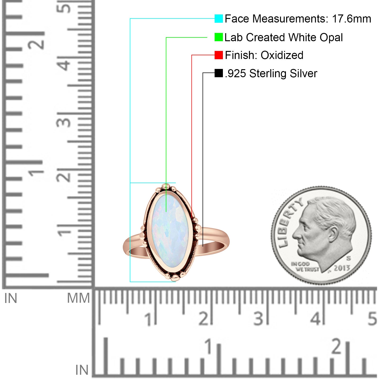 Oval Oxidized Created White & Blue Opal Thumb Ring 925 Sterling Silver