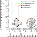 Oval Oxidized Created White & Blue Opal Thumb Ring 925 Sterling Silver