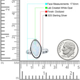 Oval Oxidized Created White & Blue Opal Thumb Ring 925 Sterling Silver