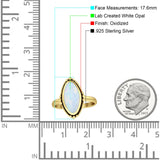 Oval Oxidized Created White & Blue Opal Thumb Ring 925 Sterling Silver