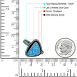 Triangular Ring Created White Opal & Blue Opal Oxidized 925 Sterling Silver