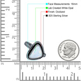 Triangular Ring Created White Opal & Blue Opal Oxidized 925 Sterling Silver