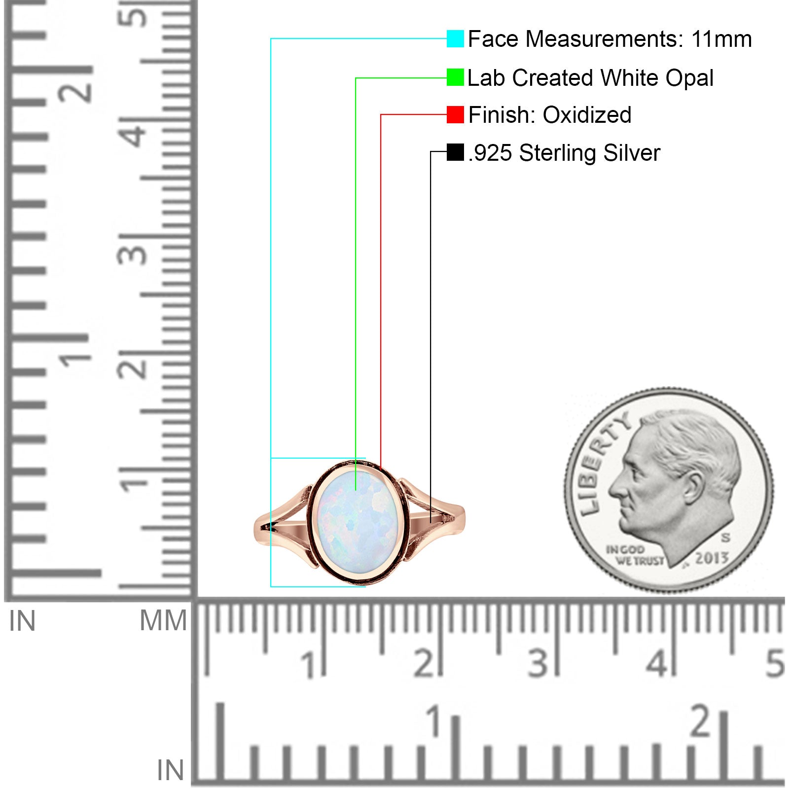 Oval Split Shank Created Opal Oxidized Ring 925 Sterling Silver