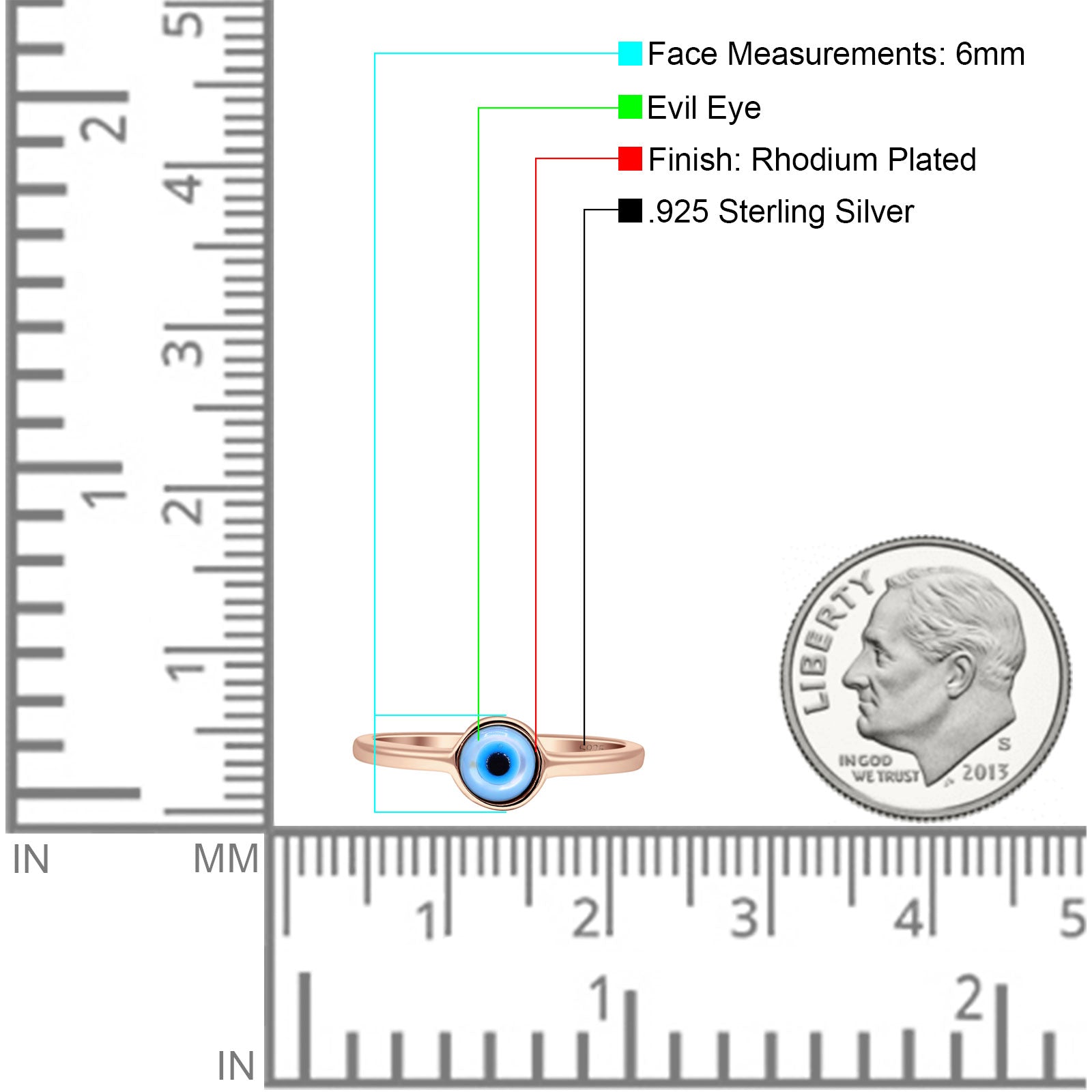 Evil Eye Ring 925 Sterling Silver