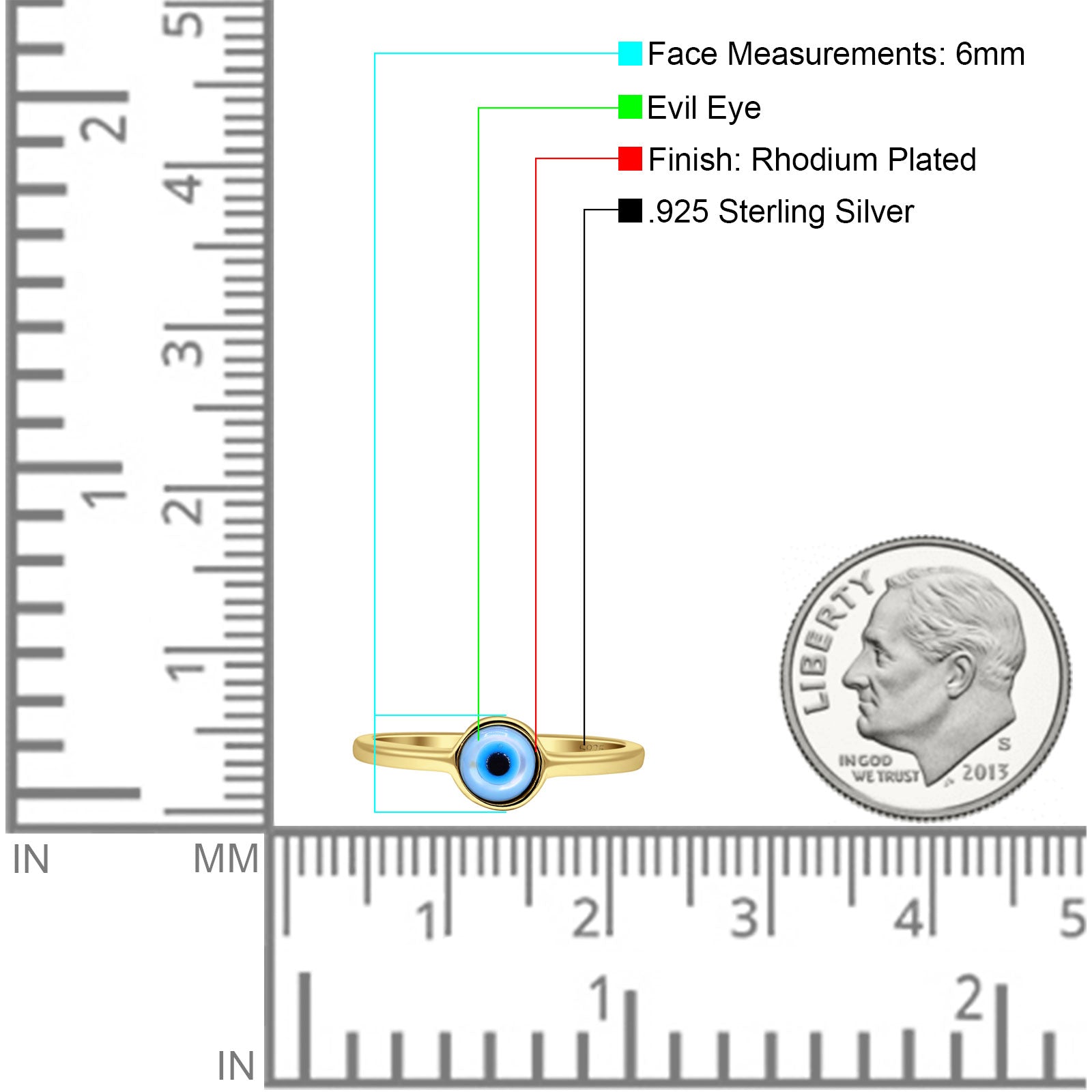 Evil Eye Ring 925 Sterling Silver