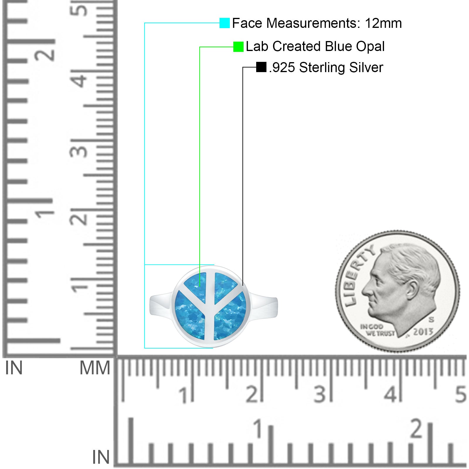 Peace Sign Thumb Ring Lab Created Opal 925 Sterling Silver