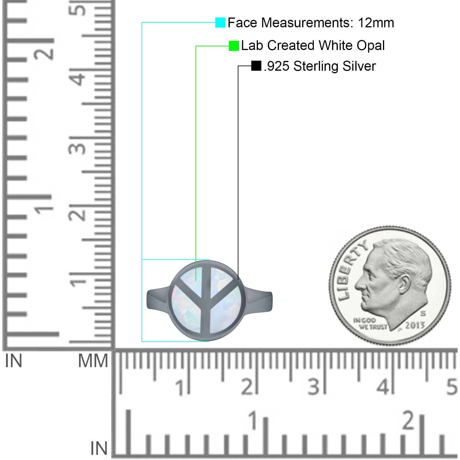 Peace Sign Thumb Ring Lab Created Opal 925 Sterling Silver