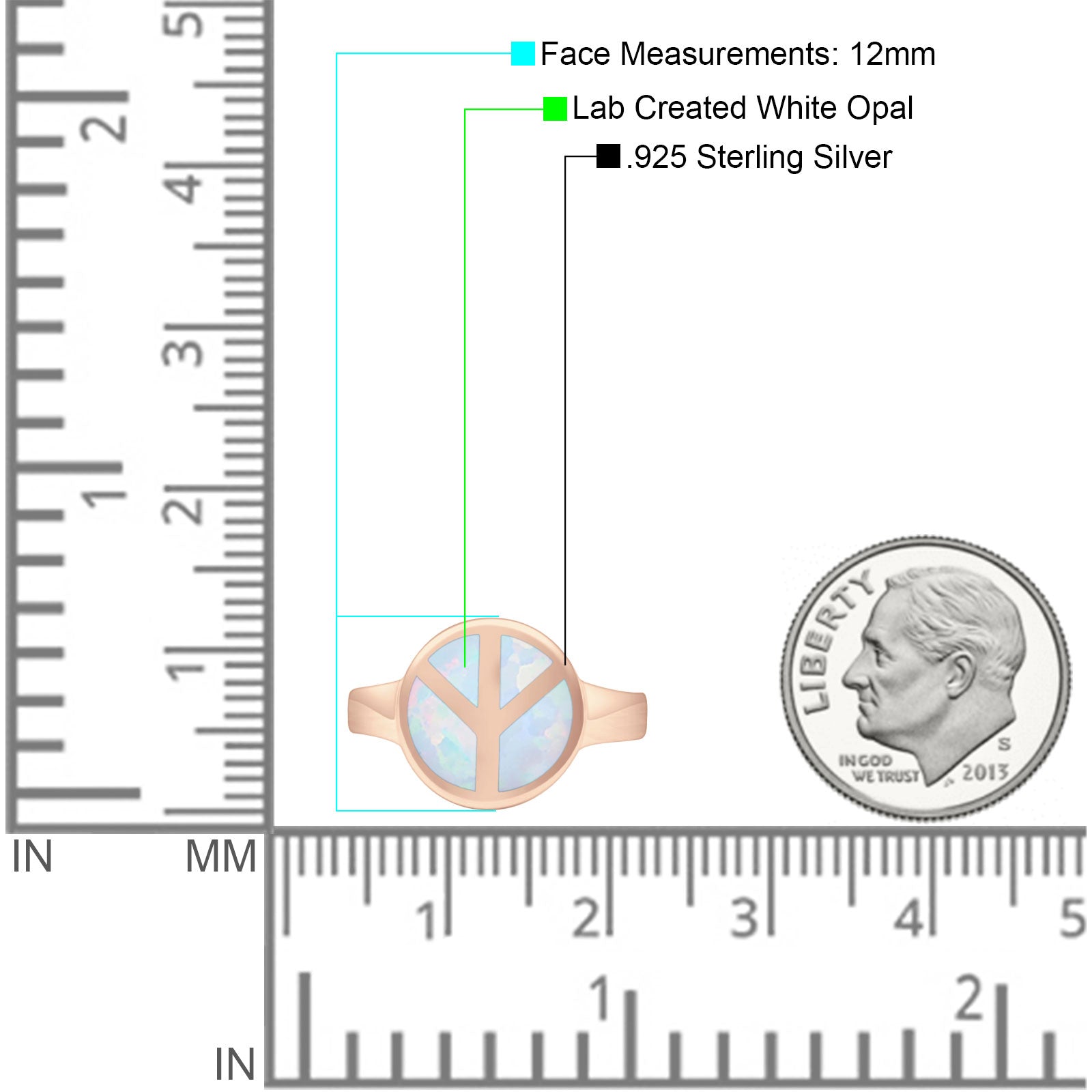 Peace Sign Thumb Ring Lab Created Opal 925 Sterling Silver