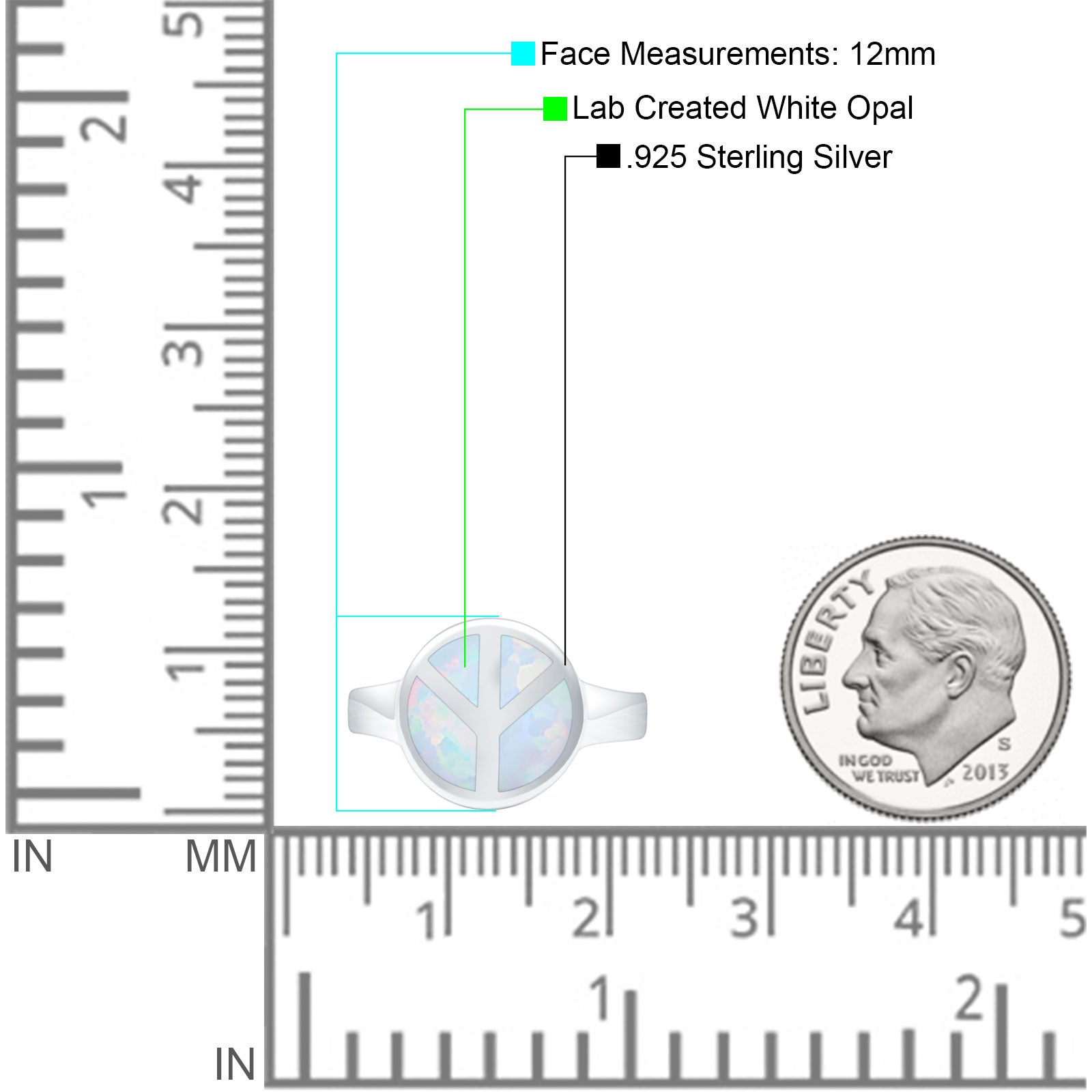 Peace Sign Thumb Ring Lab Created Opal 925 Sterling Silver