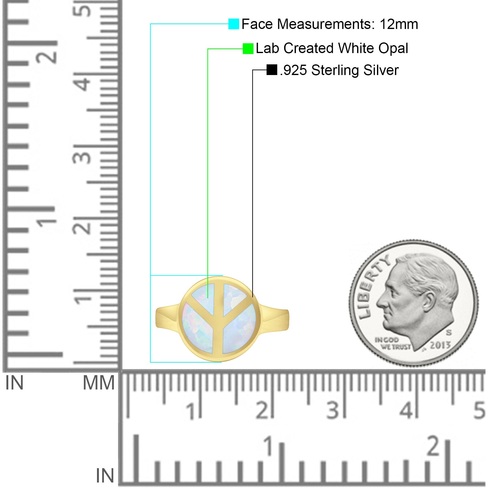 Peace Sign Thumb Ring Lab Created Opal 925 Sterling Silver