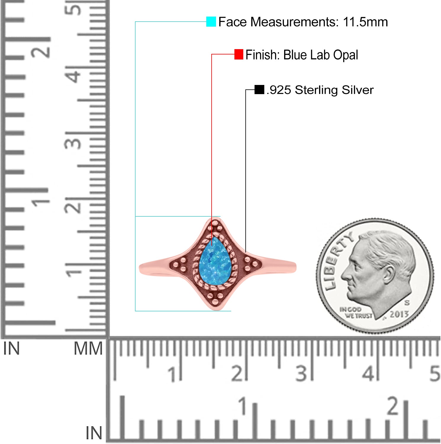 Teardrop Pear Petite Dainty Thumb Ring Lab Created Opal Statement Fashion Ring 925 Sterling Silver